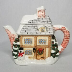 The Village Annie Rowe Winter Cottage Christmas Fine‎ Ceramic Collectible Teapot